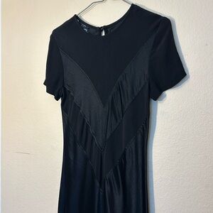 Vintage Wild Rose Y2K Chic Black Silky Chevron Midi Dress